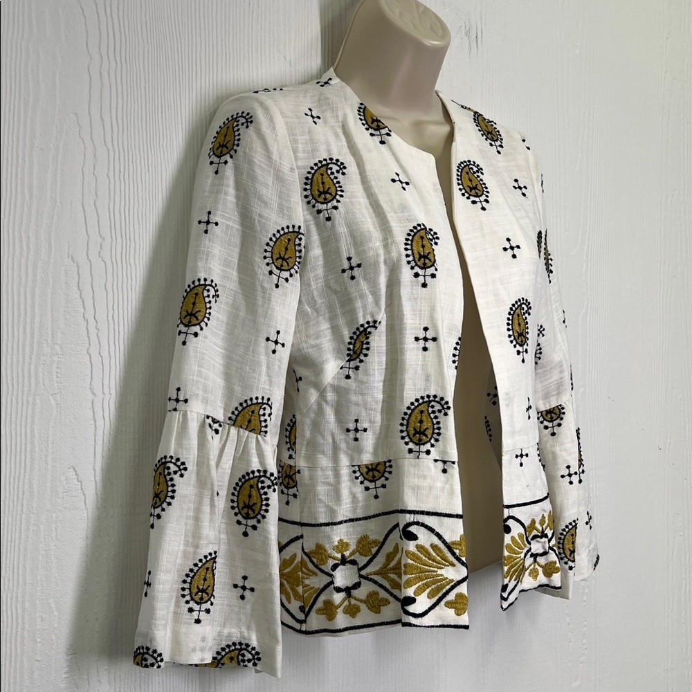 Zara - Embroidered Gold And Black Open Front Paisley Pattern Blazer Size XS - Picture 3 of 11